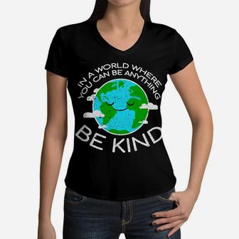 Be Kind Mother Earth Day Distressed Women V-Neck T-Shirt - Seseable