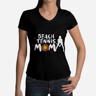 Beach Tennis Mom Mothers Day Women V-Neck T-Shirt - Seseable