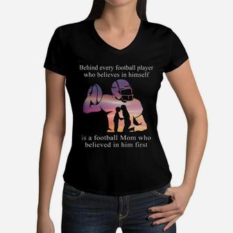 Behind Football Player Mom, christmas gifts for mom, mother's day gifts, good gifts for mom Women V-Neck T-Shirt - Seseable