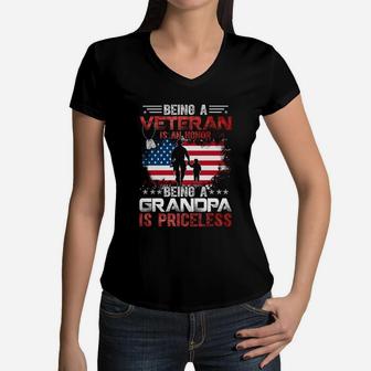 Being A Veteran Is An Honor Being A Grandpa Is Priceless Women V-Neck T-Shirt | Seseable CA