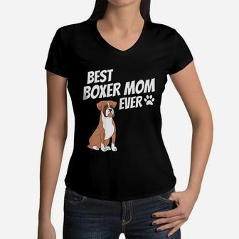Best Boxer Mom Ever Cute Dog Women V-Neck T-Shirt - Seseable