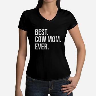 Best Cow Mom Ever Cute Women V-Neck T-Shirt - Seseable