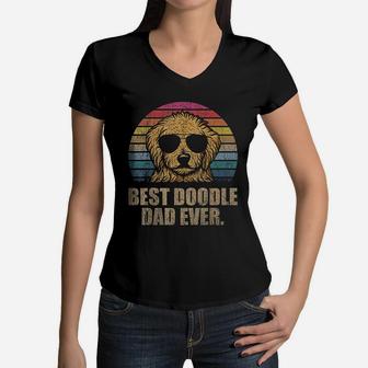 Best Doodle Dad Ever Vintage Retro Goldendoodle Dad Women V-Neck T-Shirt - Seseable