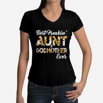 Best Freakin Aunt 038 Godmother Ever Women V-Neck T-Shirt - Seseable