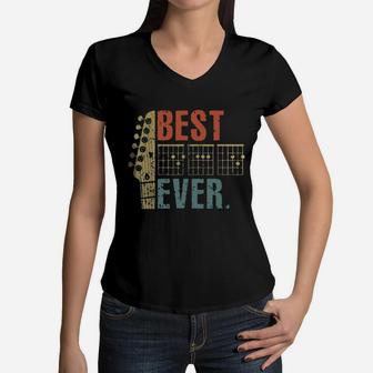 Best Guitar Dad Ever Music Vintage Father Day Gift Shirt Women V-Neck T-Shirt - Seseable