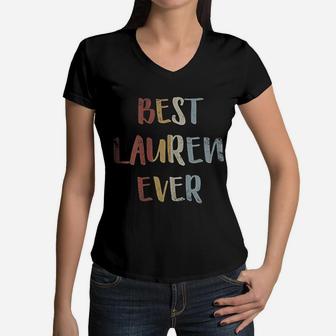Best Lauren Ever Retro Vintage Name Women V-Neck T-Shirt - Seseable