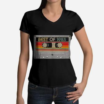 Best Of 1983 38th Birthday Gifts Cassette Tape Vintage Women V-Neck T-Shirt - Seseable