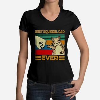 Best Squirrel Dad Ever Vintage Shirt Women V-Neck T-Shirt - Seseable