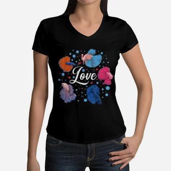 Betta Love Fish Lover Pet Mom Siamese Fighting Fish Aquarium Women V-Neck T-Shirt - Seseable