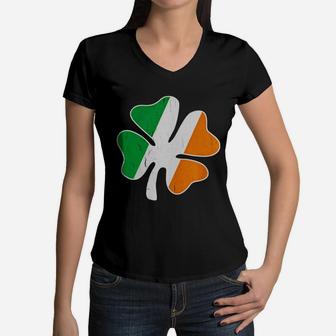 Big Vintage Irish Flag Shamrock T-shirt Women V-Neck T-Shirt - Seseable