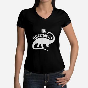 Bigsistersaurus Funny Sister Dinosaur Kids Family Dino Women V-Neck T-Shirt - Seseable