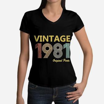Birthday Funny 1981 Original Parts Vintage Women V-Neck T-Shirt - Seseable