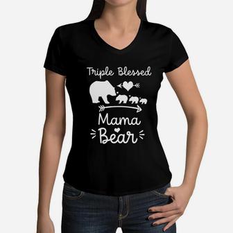 Blessed Mama Bear For Moms birthday Women V-Neck T-Shirt - Seseable