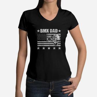 Bmx Dad American Flag Vintage Women V-Neck T-Shirt - Seseable