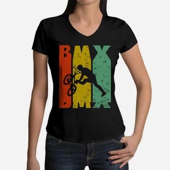 Bmx Tshirt Vintage Retro Mountainbike Cylcing Shirt Black Youth B074gb75xz 1 Women V-Neck T-Shirt - Seseable