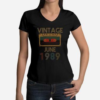 Born In June 1989 Vintage Birthday Women V-Neck T-Shirt - Seseable