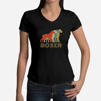 Boxer Dog Breed Lovers Vintage Look Silhouette Premium Women V-Neck T-Shirt - Seseable