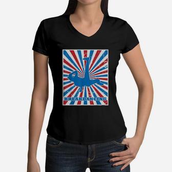 Breakdancing Usa American Flag Vintage Women V-Neck T-Shirt - Seseable