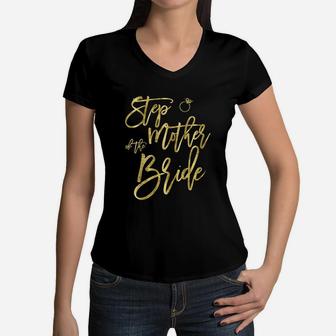 Bridal Stepmother Of The Bride Dark Yellow Women V-Neck T-Shirt - Seseable