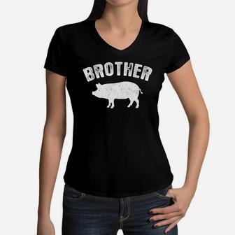Brother Pig Matching Pig Family Women V-Neck T-Shirt - Seseable
