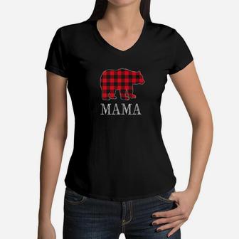 Buffalo Check Mama Bear Matching Family Outfits Photo Women V-Neck T-Shirt - Seseable
