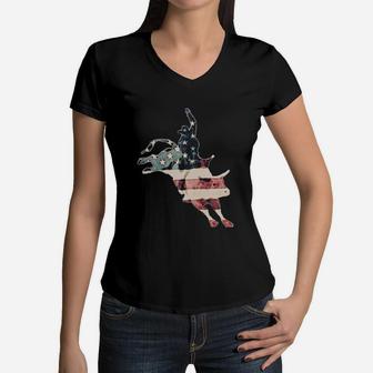 Bull Riding Vintage American Women V-Neck T-Shirt - Seseable