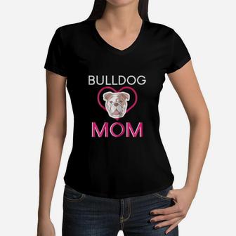 Bulldog Mom Funny Dog Bulldog Women V-Neck T-Shirt - Seseable