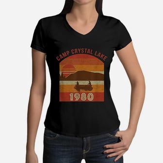Camp Crystal Lake 1980 Vintage Women V-Neck T-Shirt - Seseable