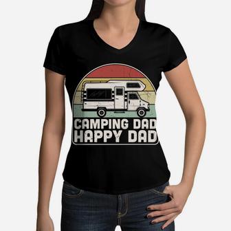 Camping Dad Happy Dad Truck Vintage Gift For Father Women V-Neck T-Shirt - Seseable