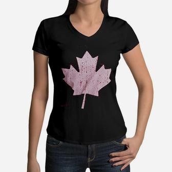 Canada Pride Vintage Style Retro Canadian Maple Leaf Women V-Neck T-Shirt - Seseable