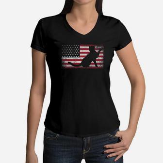 Cat American Flag 4th Of July Vintage Mothers Fathers Day Premium Women V-Neck T-Shirt - Seseable