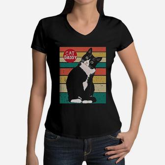 Cat Daddy Vintage Women V-Neck T-Shirt - Seseable