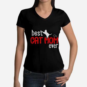 Cat Mom Best Cat Mom Ever Women V-Neck T-Shirt - Seseable