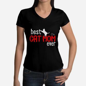 Cat Mom Best Cat Mom Ever Women V-Neck T-Shirt - Seseable