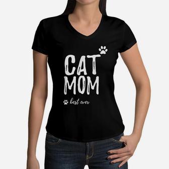 Cat Mom Best Ever Women V-Neck T-Shirt - Seseable