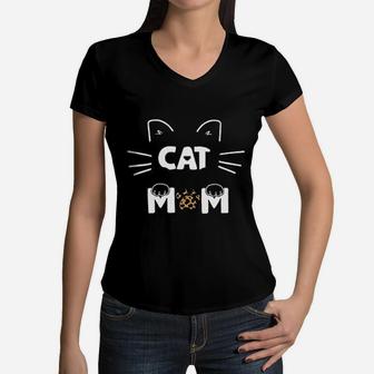 Cat Mom Cute Cat Graphic Women V-Neck T-Shirt - Seseable