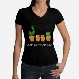 Catcus Cat Cactus Succulent Crazy Plant Mom Gift Women V-Neck T-Shirt - Seseable