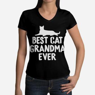 Cats Best Cat Grandma Ever s Grandmother Mom Gifts Women V-Neck T-Shirt - Seseable