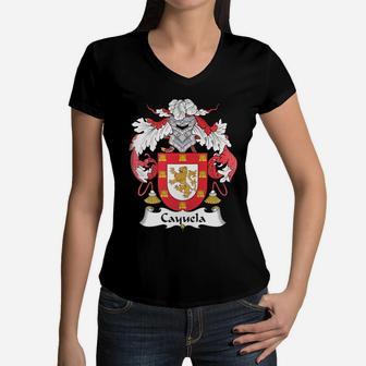 Cayuela Family Crest Spanish Family Crests Women V-Neck T-Shirt | Seseable UK