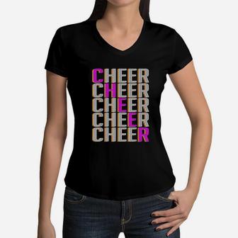 Cheer Pattern Cheerleader Cheer Mom Women V-Neck T-Shirt - Seseable