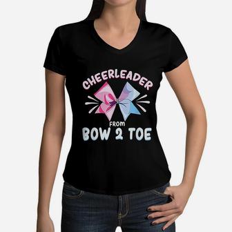Cheerleader From Bow To Toe Football Cheer Girl Mom Women V-Neck T-Shirt - Seseable