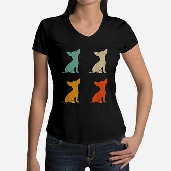 Chihuahua Gift For Dog Lover Retro Chihuahua Vintage Dog Women V-Neck T-Shirt - Seseable