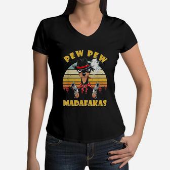Chihuahua Pew Pew Madafakas Vintage Funny Chihuahua Lovers Women V-Neck T-Shirt - Seseable
