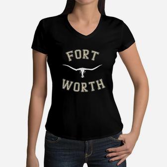 City Texas Vintage Fort Worth Travel Souvenir Gift Women V-Neck T-Shirt - Seseable