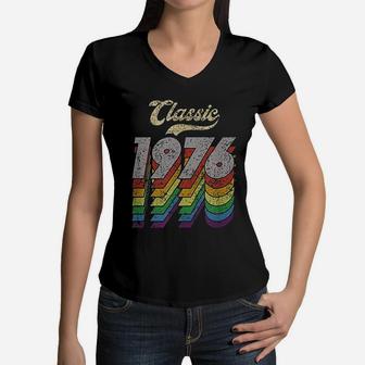 Classic 1976 46th Birthday 46 Years Old Gift Vintage Women V-Neck T-Shirt - Seseable
