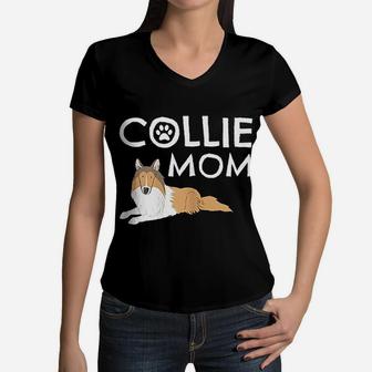 Collie Mom Cute Dog Puppy Pet Animal Lover Women V-Neck T-Shirt - Seseable