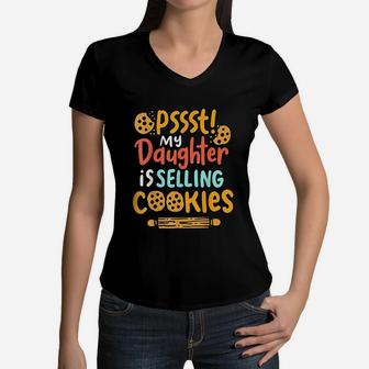 Cookie Daughter Mom Dad Cookie Seller Women V-Neck T-Shirt - Seseable