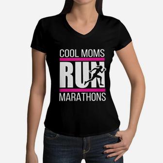 Cool Moms Run Marathons Women V-Neck T-Shirt - Seseable
