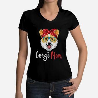 Corgi Mama Puppy Mom Dog Mama Lover Gift Women V-Neck T-Shirt - Seseable