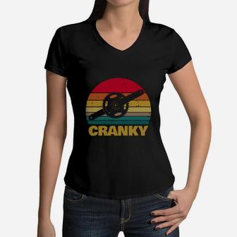 Cranky Bicycle Vintage Women V-Neck T-Shirt - Seseable